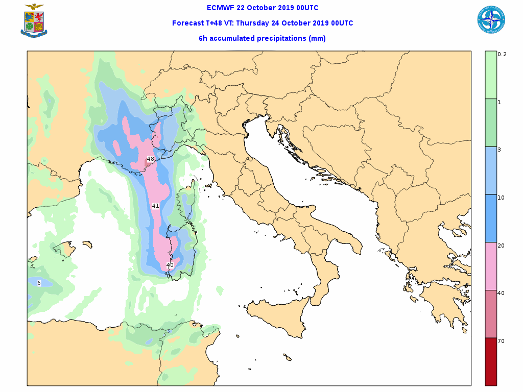 Simulazione piogge previste