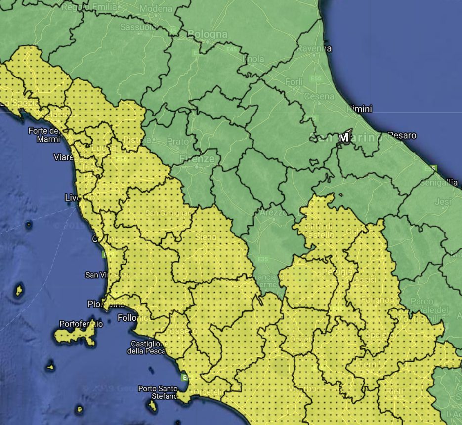 Allerta meteo gialla Toscana 2 Novembre 2019